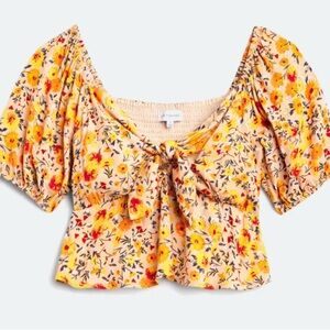 Lost + Wander Yellow Floral Tie-Front Blouse